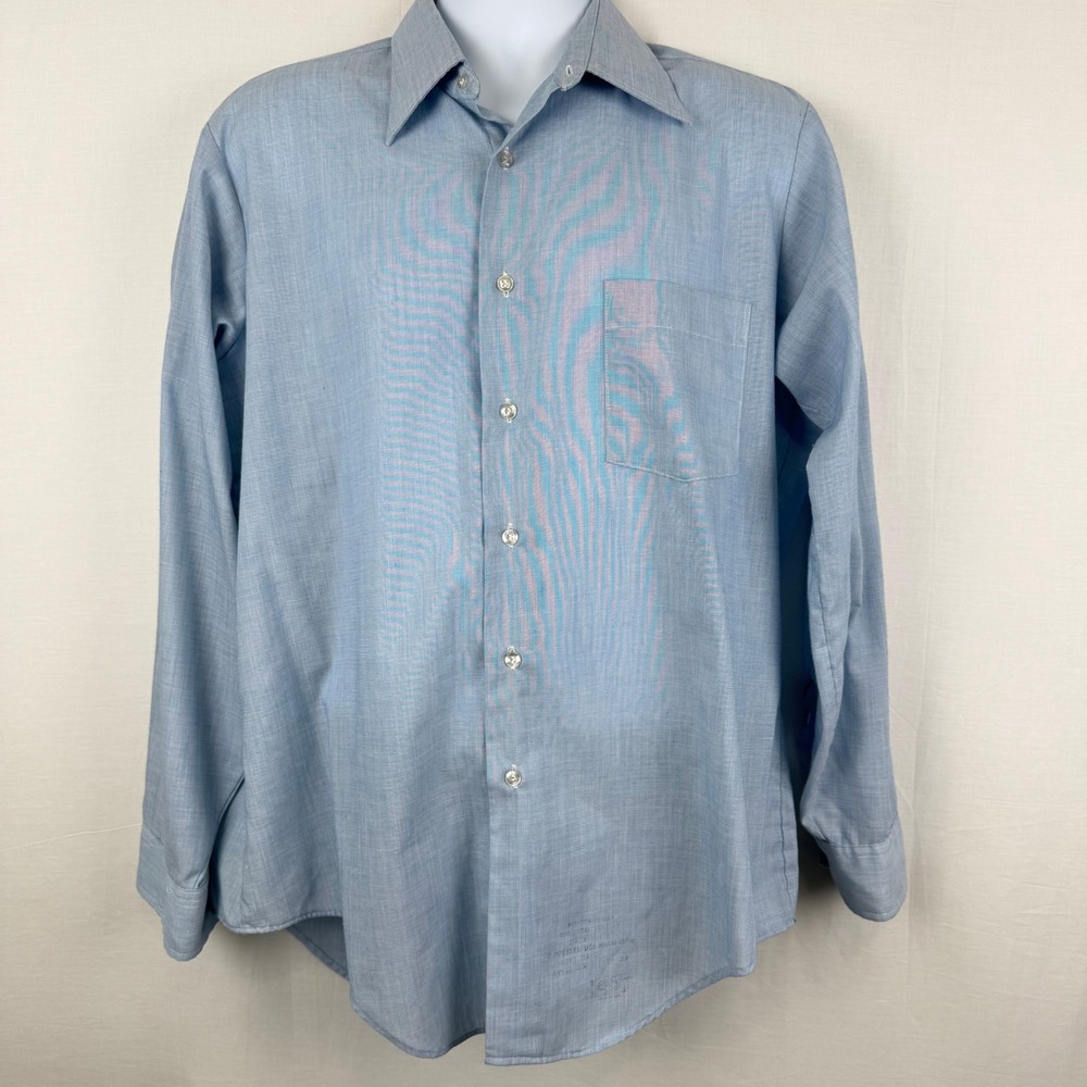 Vintage Arrow Belmont Club Blue Button Down Shirt Decton Perma-Iron 16-34 USA